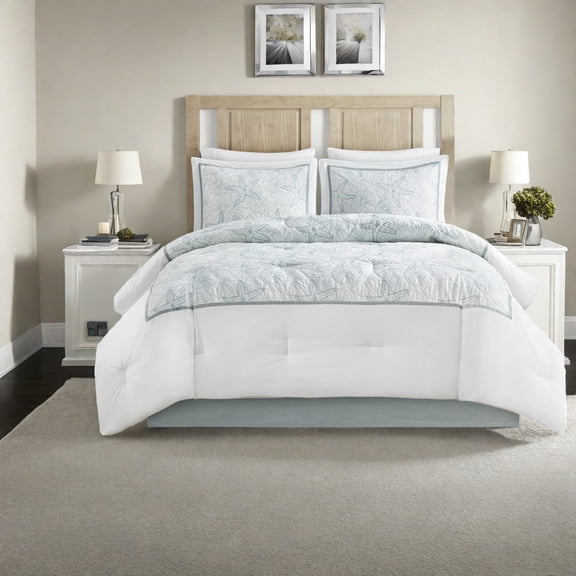 Premium Cotton Bedding Sets White Cal King with Coastal Embroidery Oversized and Hypoallergenic