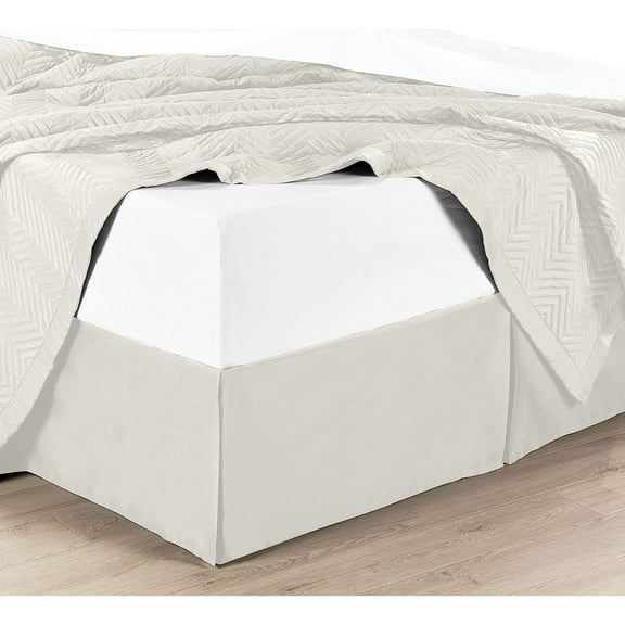 Premium Cotton Blend Quality Solid Bed Skirt - Pleated Tailored Bed Skirt with Corner Splits, Hotel Quality with 15 inch Drop, 650 TC dust Ruffle, King Size - Ivory