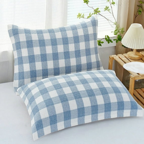 Premium Cotton Checkered Pillowcases Set of 2 - Standard Size 20x30 Inches Soft Breathable Woven Pillow Covers for Bedding,Hypoallergenic Pillow Protectors,Durable & Machine Washable