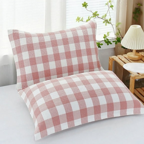 Premium Cotton Checkered Pillowcases Set of 2 - Standard Size 20x30 Inches Soft Breathable Woven Pillow Covers for Bedding,Hypoallergenic Pillow Protectors,Durable & Machine Washable