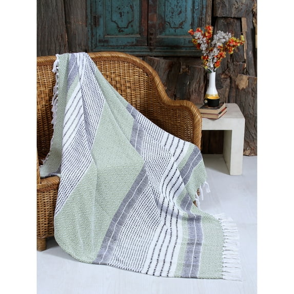Premium Cotton Cozy Throw Blanket with Tassels - 50x60 Inches, All-Season Comfort Diamond Green