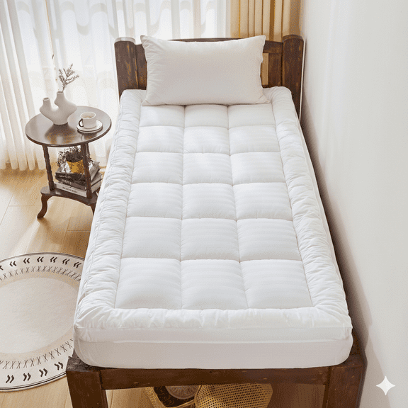 Premium Cotton Fitted Mattress Pad, Twin Quilted Soft Mattress Topper  with Down Alternative Fill, Deep Pocket Fits 8-22 inch Mattress (39x75" White)