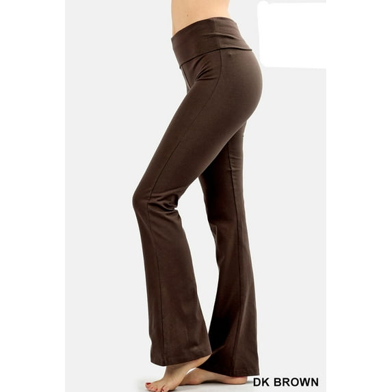 Premium Cotton Fold-Over Yoga Flare Pants Everyday Leggings Stretchy Gym Workout