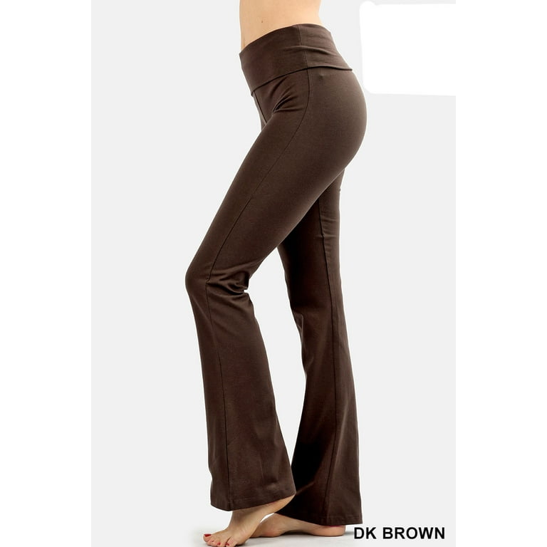 Premium Cotton Fold-Over Yoga Flare Pants Stretchy Workout Everyday Leggings