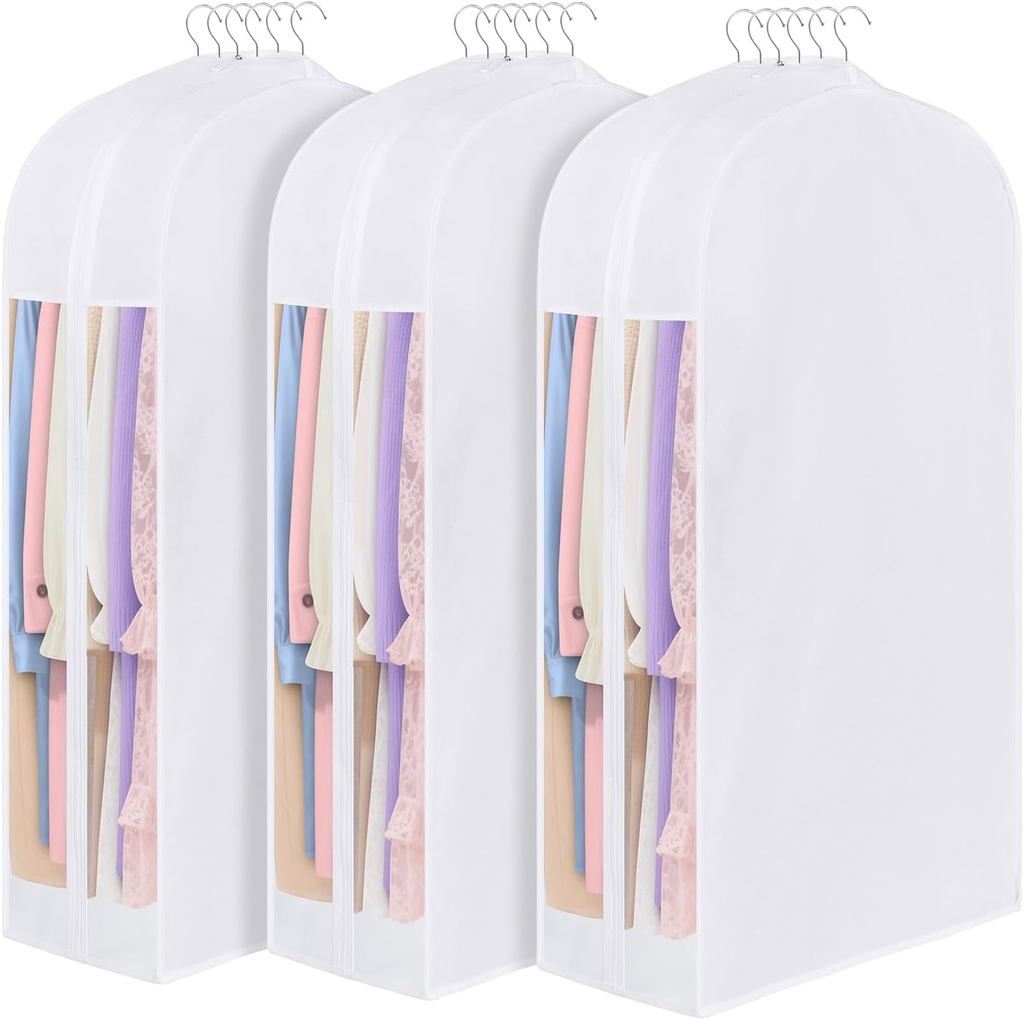 Premium Cotton Garment Bag for Hanging Clothes, Breathable Suit Bags for Closet Storage with Large Gusseted & Clear Window, Dust Cover with Zipper for Suits, Jacket, Pack