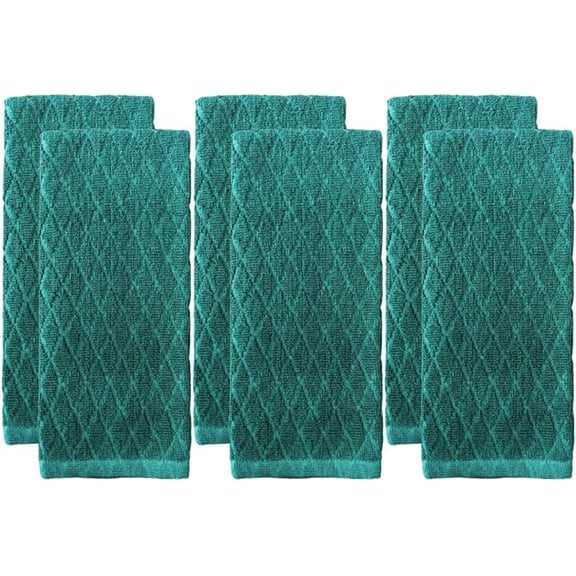 Premium Cotton Kitchen Towels Dish Towels Set of 6, Diamond Design Kitchen Towels 425 GSM, Soft and Highly Absorbent, Machine Washable Size: 16 x 26 Inch.
