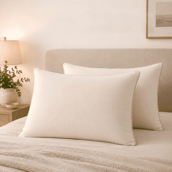 PYROEPLEEA Bed Pillows Queen Size Set of 2, Linen Alternative Pillows for Sleeping, Soft Breathable High Loft Support for Side Back Stomach Sleepers, Machine Washable, Light Beige