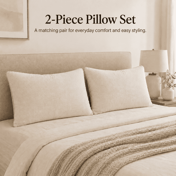 PYROEPLEEA Linen Bed Pillows Queen Size Set of 2, Cotton Linen Cover Sleeping Pillows with Soft Fiber Fill, High Loft Support for Side Back Sleepers