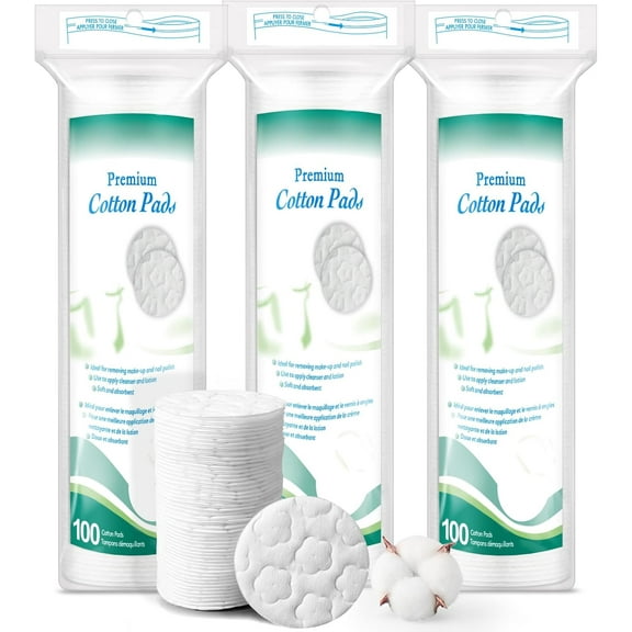 Premium Cotton Rounds for Face, 300 Count Makeup Remover Pads, 100% Pure & Natural Facial Cleansing Round Hypoallergenic, Lint-Free