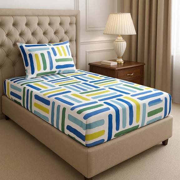 Premium Cotton Single Bedsheets With 1 Pillow Covers - 72x36+6 Inches, Multicolor | Printed Single Sheet Super Soft Breathable & Wrinkle Free