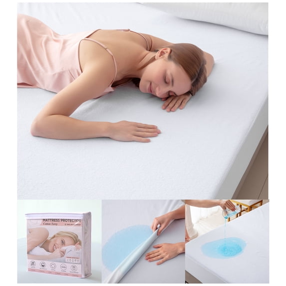 Premium Cotton Terry Waterproof Mattress Protector – King Size Ultra-Soft, Breathable & Noiseless Cover, Machine Washable, Deep Pocket Fits Up to 22” for Secure Comfort & Protection