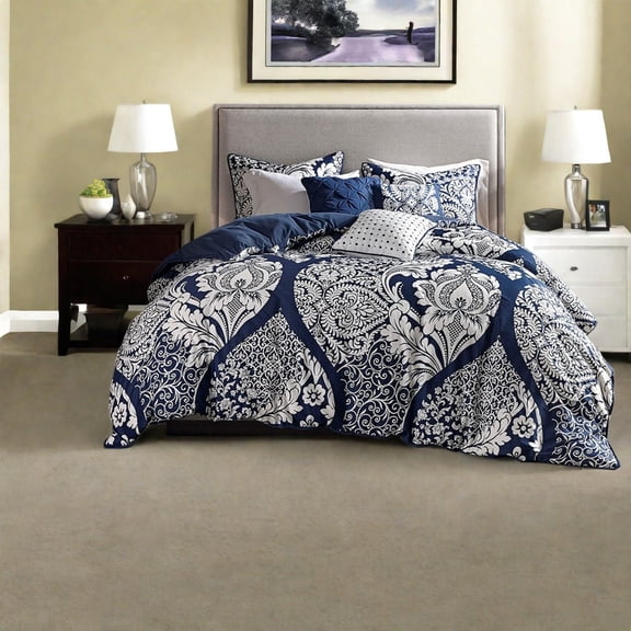 Premium Cotton Transitional Bedding Sets King/Cal King 6Piece Damask Design for Home Comfort