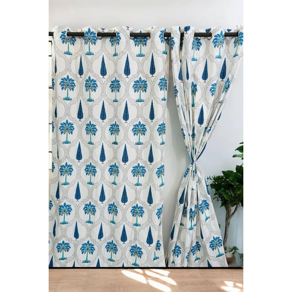 Premium Cotton Window Curtains – Multicolor, Indian Design, Set of 2(Blue)