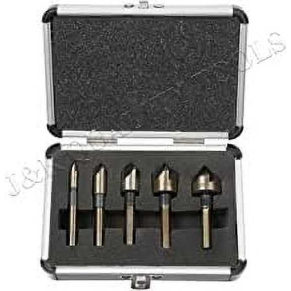 Premium Countersink Bit Set with Carrying Case, 5 Piece | Tri-Flat Shank