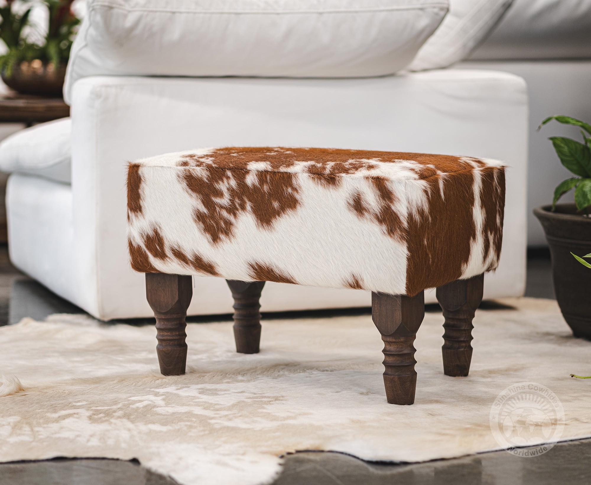 Cow Stool Premium Cowhide Footstool with Wooden Legs – Stylish, Durable, and ...