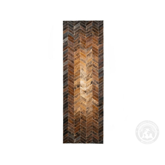 Premium Cowhide Patchwork Rug – Herringbone Chevron Design - Patchwork Runner Rug
