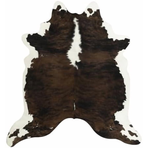 Premium Cowhide Rug, Faux Cow Hide Rugs for Living Room Bedroom, Cute Animal Hides and Skins for Kids Nursery Western Home Decor, Brown, White, 4.6 x 5.2ft
