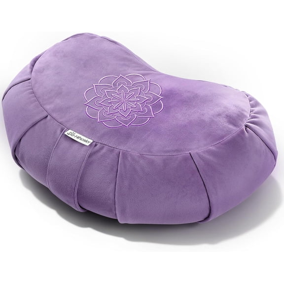 Premium Crescent Meditation Cushion, Ergonomic Buckwheat Hull Floor Pillow for Adults, Comfortable Yoga Bolster for Meditation & Floor Sitting (Purple)
