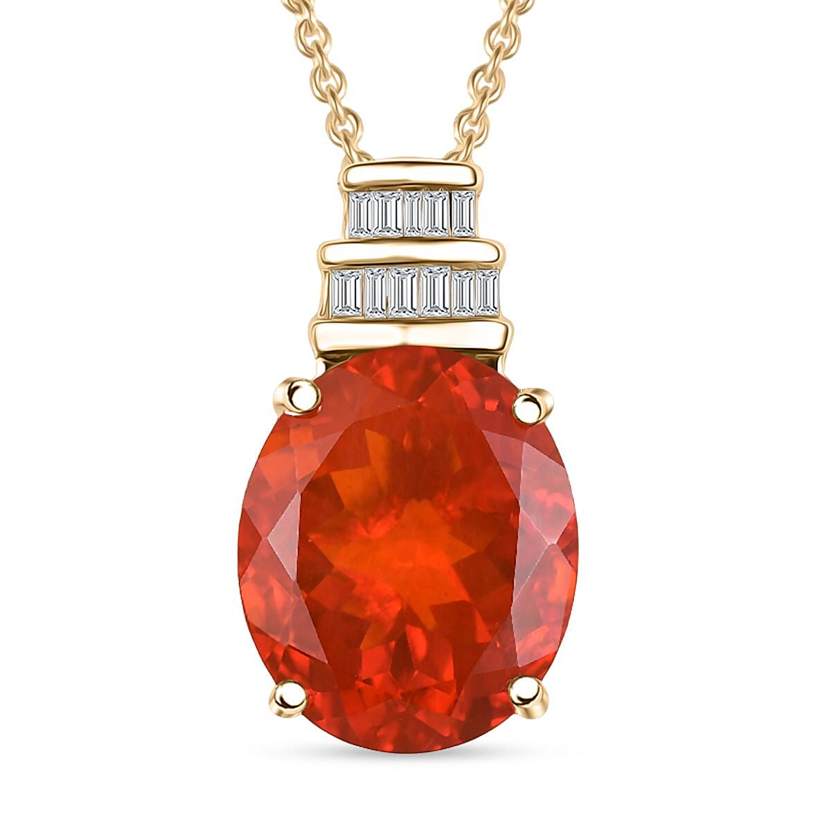 Premium Crimson Fire Opal and I2 Diamond 3.35 ctw Dawnfire Pendant Necklace in 10K Yellow Gold 20 Inches Christmas Gifts