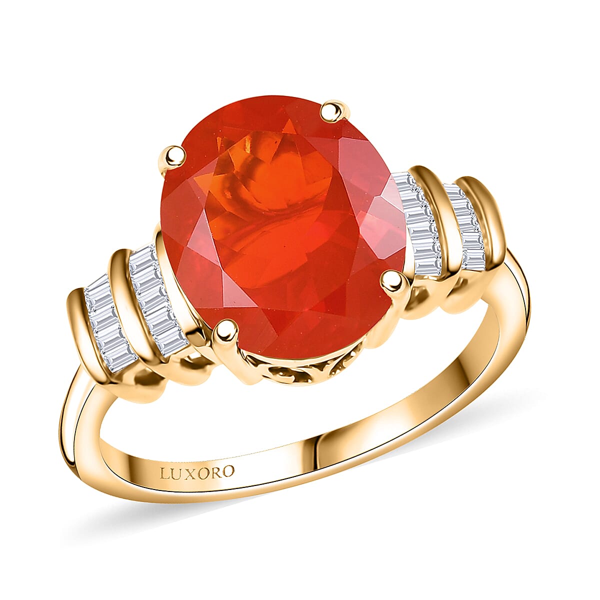 Premium Crimson Fire Opal and I2 Diamond 3.45 ctw Dawnfire Ring in 10K Yellow Gold Size 7 Christmas Gifts