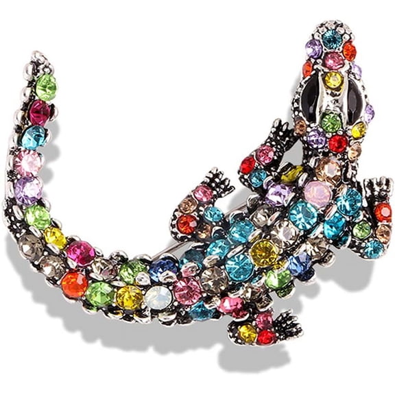 Premium Crocodile Brooch Colourful Crystal Rhinestone Crocodile Alligator Brooch Pin Personality Animal Lapel Backpack Badge Hat Bag Decoration Accessories for Men and Women