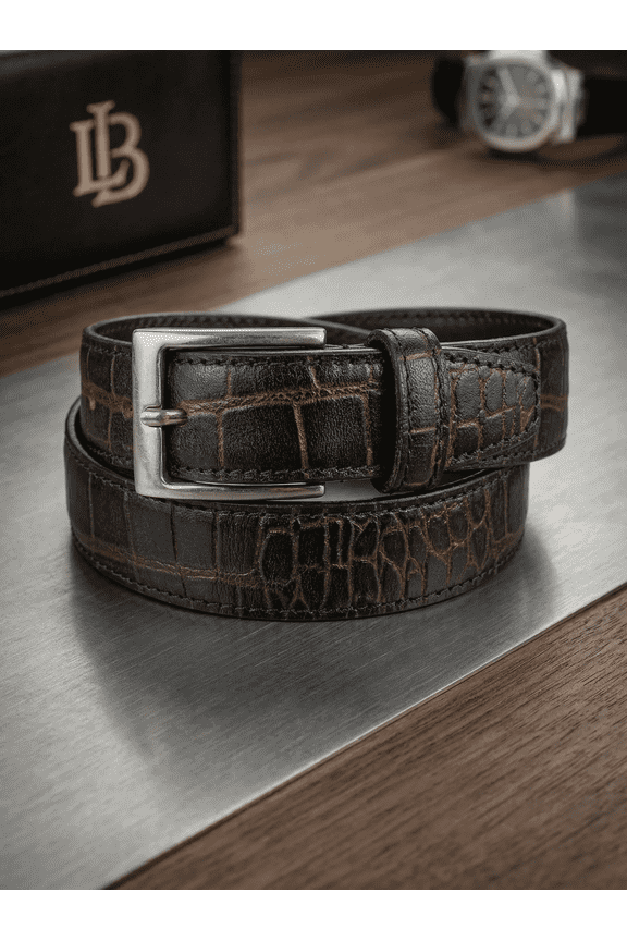 Premium Crocodile Patterned Leather Men's Belt Black Colour