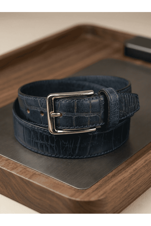 Premium Crocodile Patterned Leather Men's Belt Blue Colour
