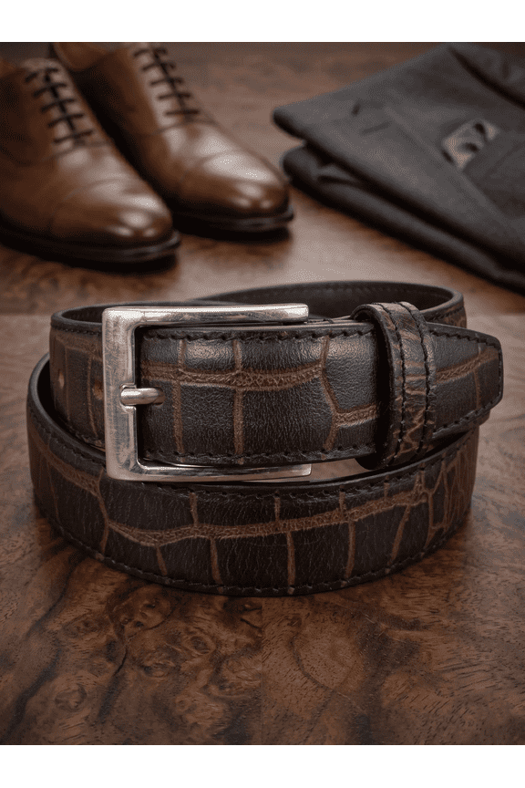 Premium Crocodile Patterned Leather Men's Belt Brown Colour