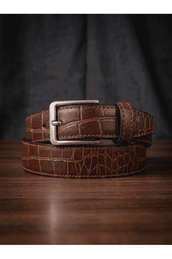Premium Crocodile Patterned Leather Men's Belt Burgundy Colour
