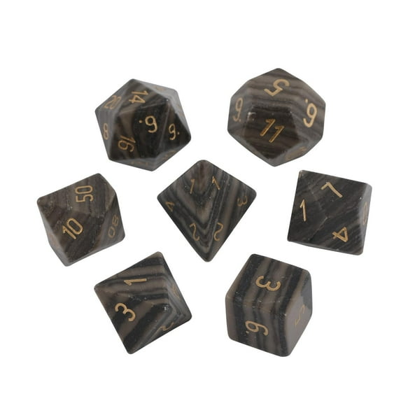 Premium Crystal Gemstone for DND Dice Set 7pcs forRPG Polyhedral Dice for Tabletop Gaming Gifts (Black Wood Vein Marble)