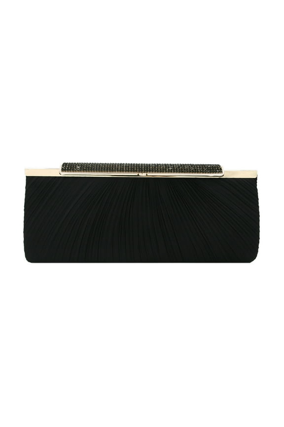 Premium Crystal Top Pleated Satin Hard Frame Clutch Evening Bag