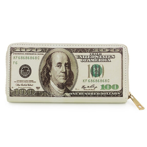 Premium Currency Money Print PU Leather Zip Around Wallet