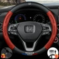 thumbnail image 1 of Premium Custom Fit Steering Wheel Cover for Honda - Genuine NAPA Leather & Carbon Fiber Design | Anti-Slip Grip | Includes Bonus Cup Mat & 3-in-1 Charging Cable (Red), 1 of 7