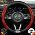 thumbnail image 1 of Premium Custom Fit Steering Wheel Cover for Mazda - Genuine NAPA Leather & Carbon Fiber Design | Anti-Slip Grip | Includes Bonus Cup Mat & 3-in-1 Charging Cable (Red), 1 of 3