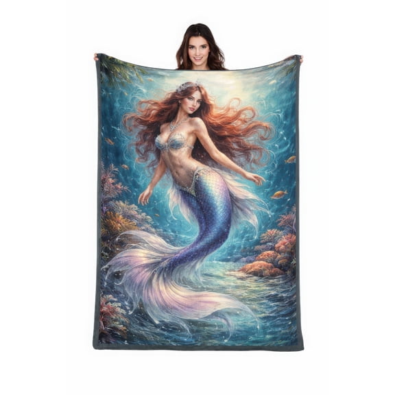 Premium Custom Flannel Blanket Personalized Soft Cozy Throw Blanket All Season Washable For Sofa Couch Bed Gift Home Décor - Mermaid 04 40x50