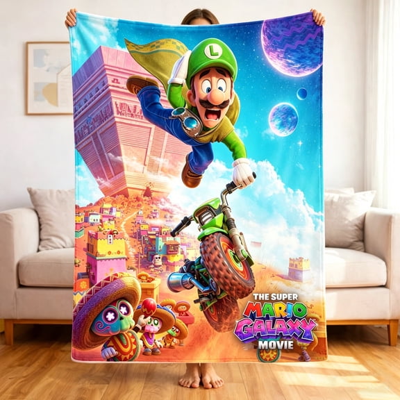 Premium Custom Flannel Blanket Personalized Soft Cozy Throw Blanket All Season Washable For Sofa Couch Bed Gift Home Décor - Super Mario Galaxy 09 60x80