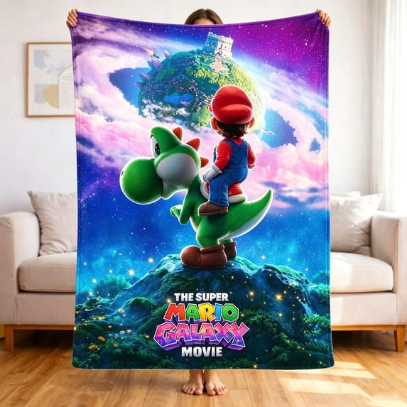 Premium Custom Flannel Blanket Personalized Soft Cozy Throw Blanket All Season Washable For Sofa Couch Bed Gift Home Décor - Super Mario Galaxy 11 60x80
