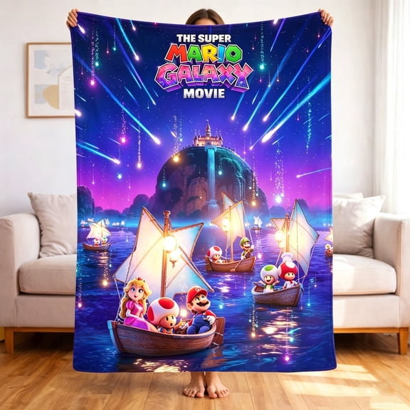 Premium Custom Flannel Blanket Personalized Soft Cozy Throw Blanket All Season Washable For Sofa Couch Bed Gift Home Décor - Super Mario Galaxy 12 40x50