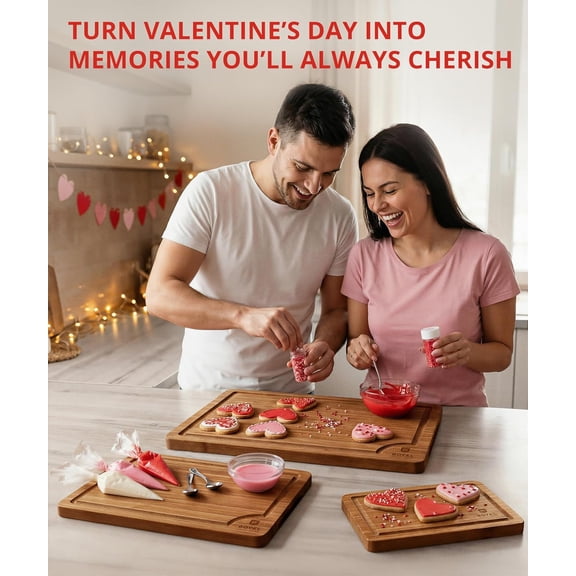 Premium Cutting Board Set - 3-Piece Carbonized Bamboo & Wooden Cutting Boards for Kitchen Meal Prep