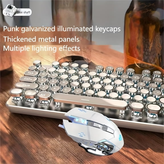 Premium Cyberpunk Mechanical Keyboard, 104-Key Retro Typewriter Style with Multi-Function Knob, Tactile Feedback, USB Wired for Desktop & Laptop