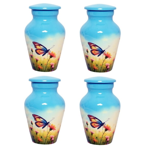 Premium Dcor Lovely Butterfly Cremation Small Keepsakes Qnty 4 - Keepsake Urn for Human Ashes with 1 Velvet Box Bag-Mini Keepsake Urn - Affordable Keepsake Urn (3 cu.in)
