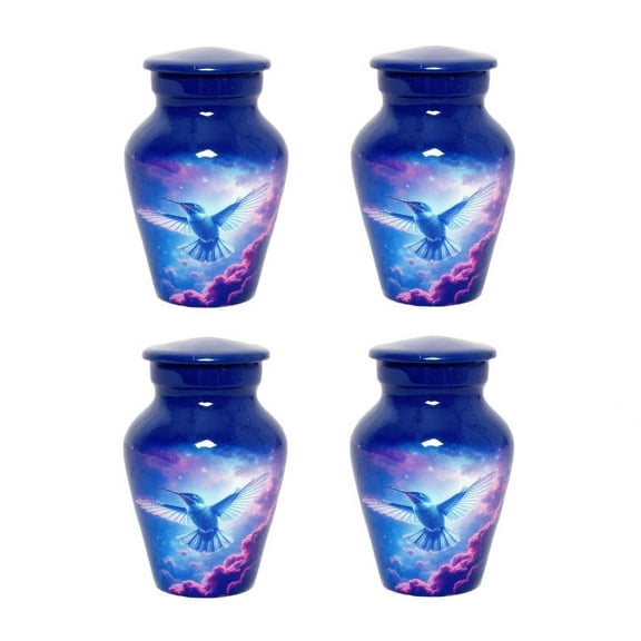 Premium Décor Small Galaxy Humming Bird Keepsake Urn Qnty 4 - Keepsake Urn for Human Ashes with 4 Velvet Box Bag Beautiful Peaceful Mini Memorial Keepsake Urn (3.5 cu.in)