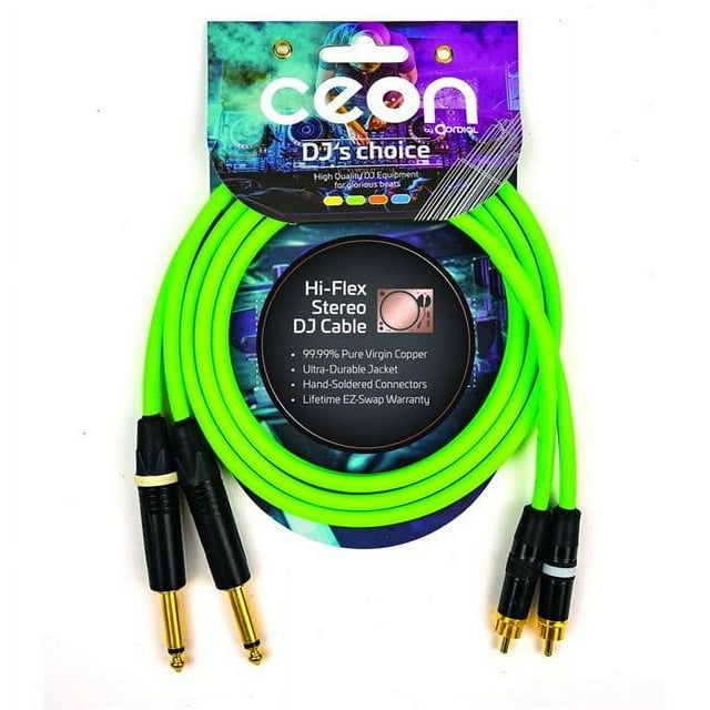 Premium DJ Dual/Mono (Black Light) Cable - Hi-Flex DJ's Choice Stereo RCA-1/4 inch. TS 2' Cable