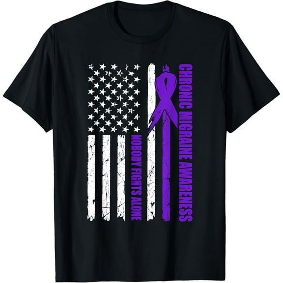 Premium Daily Comfort - Chronic Migraine Awareness USA Flag Purple Ribbon Mens Dads T-Shirt