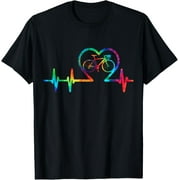 CHUTIAN Premium Daily Comfort - Cycling Bicycle Heartbeat Colorful Heart Rainbow Tie Dye T-Shirt
