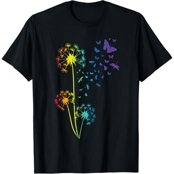 Premium Daily Comfort - Dandelion Rainbow Dragonfly Breathe Flower Butterfly T-Shirt