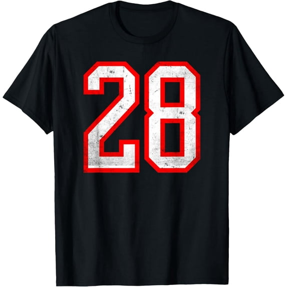 Premium Daily Comfort - Distressed Number #28 White Red Varsity Number 28 T-Shirt