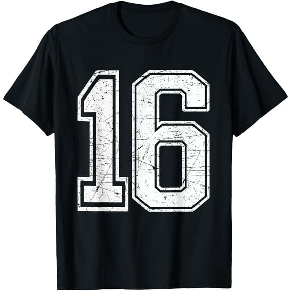 Premium Daily Comfort - Number 16 T-Shirt Birthday Varsity Sports Team Jersey T-Shirt