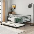thumbnail image 1 of Premium Daybed Metal Bed Frame, Twin Size Bed with Trundle, Daybed and Roll Out Trundle for Kids Room Guest Room Apartment, Easy Assembly, Mattresses Sold Separately - Black, K537, 1 of 9