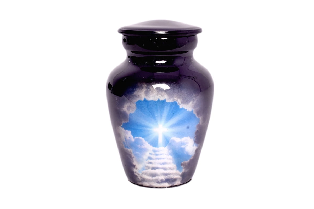 Premium Decor Cross Beautiful Small Mini Keepsake Urn for Human Ashes - Qnty 1 with Velvet Bag